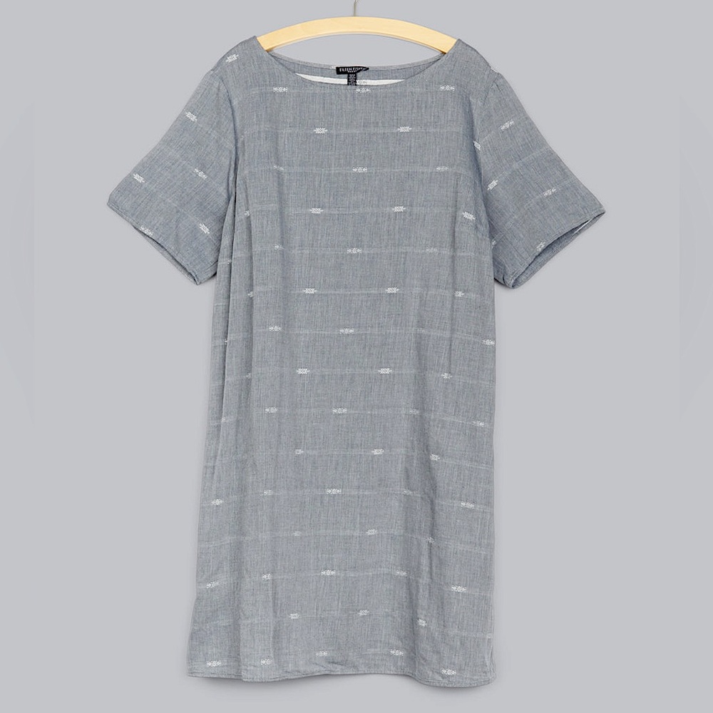 Eileen Fisher Nomadic Stripe with Organic Cotton Gray Chambray Dress
